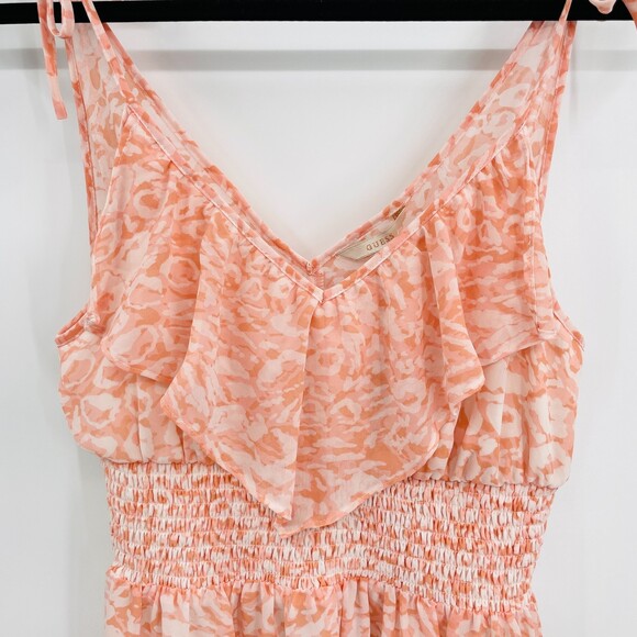 NWT GUESS Chameleon Camo Orange White Smocked High Low Maxi Dress Size S - Picture 3 of 8